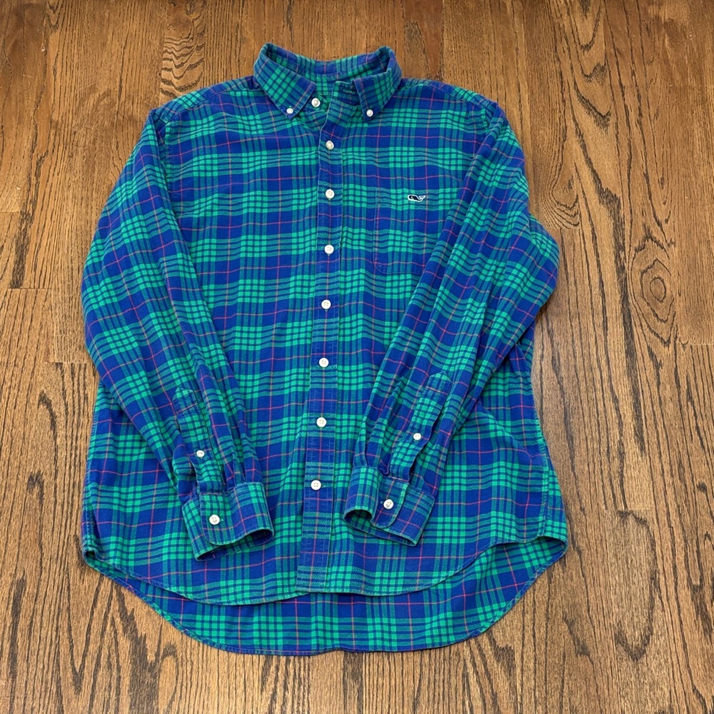 Vineyard Vines Purple/Green Flannel Shirt Size L EUC